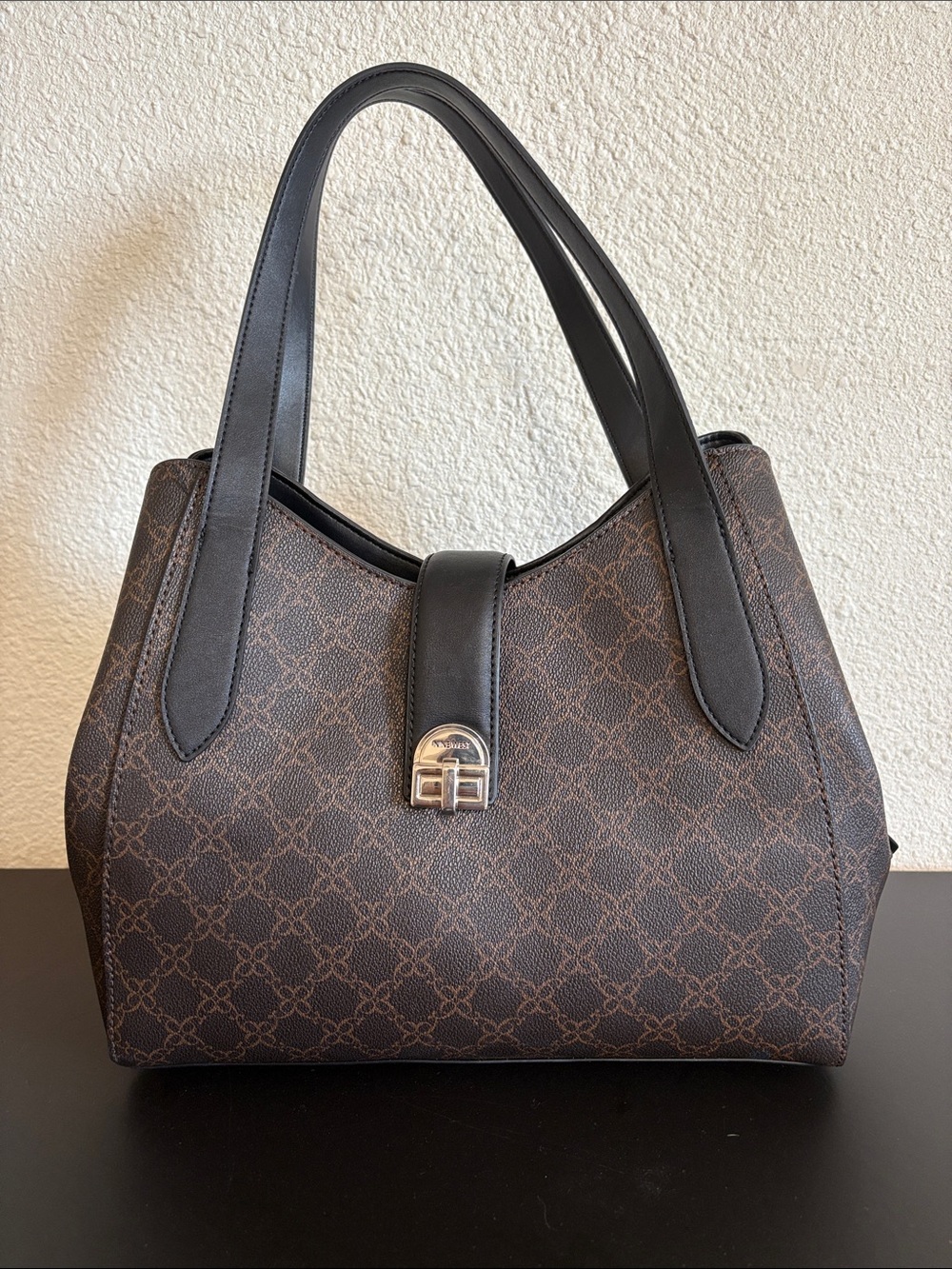 Nine West Brown Monogram Tote with Black Straps